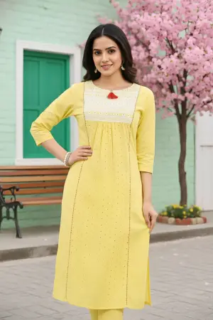 Yellow Cotton Chicken Tunic with Pom Pom Detail - photo 1