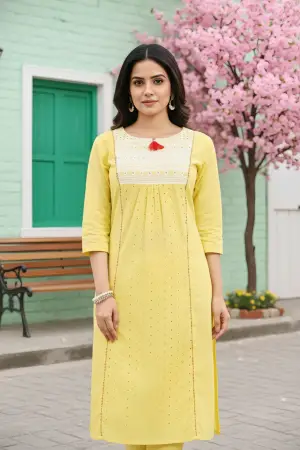 Yellow Cotton Chicken Tunic with Pom Pom Detail - photo 3