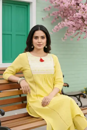 Yellow Cotton Chicken Tunic with Pom Pom Detail - photo 7